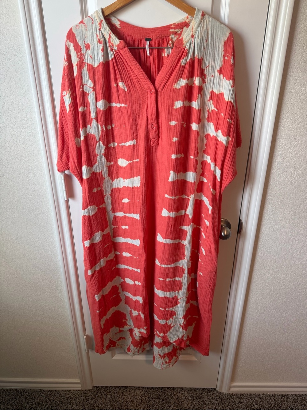 YBF Brand Coral Tie-Dye Caftan Dress or Swim Cover-Up - Picture 2 of 6